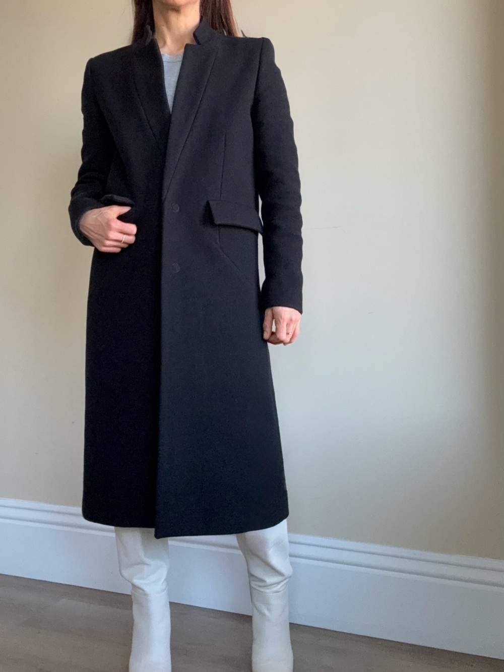 IRO Long Black Wool Pea Coat